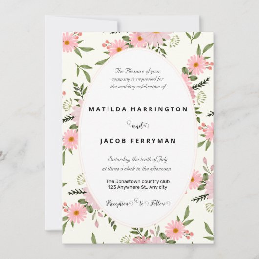 Pastel Pink en Green Floral Lijst Kaart (Voorkant)