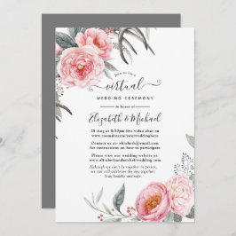 Pastel Pink en Grey Boho Floral Virtual Wedding Kaart