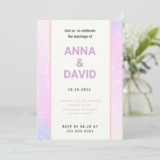 Pastel Pink en Paarse Moderne Weddenschap Kaart (Staand voorkant)