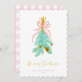 Pastel Pink Farmhouse Check Kerstmis Mistletoe Feestdagenkaart (Voorkant / Achterkant)