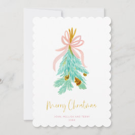 Pastel Pink Farmhouse Check Kerstmis Mistletoe Feestdagenkaart