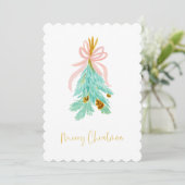 Pastel Pink Farmhouse Check Kerstmis Mistletoe Feestdagenkaart (Staand voorkant)