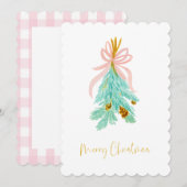 Pastel Pink Farmhouse Check Kerstmis Mistletoe Feestdagenkaart (Voorkant / Achterkant)