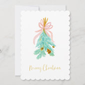 Pastel Pink Farmhouse Check Kerstmis Mistletoe Feestdagenkaart (Voorkant)