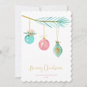 Pastel Pink Farmhouse Check kerstversiering Feestdagenkaart