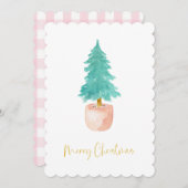 Pastel Pink Farmhouse Check Potlood kerstboom Feestdagenkaart (Voorkant / Achterkant)