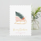 Pastel Pink Farmhouse Pset-toets Kerstmis Sleigh Feestdagenkaart (Staand voorkant)