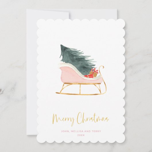 Pastel Pink Farmhouse Pset-toets Kerstmis Sleigh Feestdagenkaart (Voorkant)