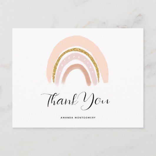 Pastel Pink & Faux Glitter Boho Regenboog Dank u Briefkaart (Voorkant)