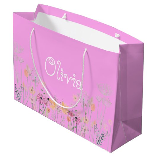 Pastel Pink Floral Baby shower Gift Bag Groot Cadeauzakje (Achterkant Gekanteld)