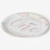 Pastel Pink Floral Baby's eerste verjaardag Papieren Bordje (Gekanteld)