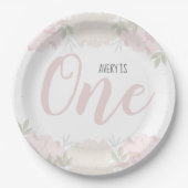 Pastel Pink Floral Baby's eerste verjaardag Papieren Bordje (Voorkant)