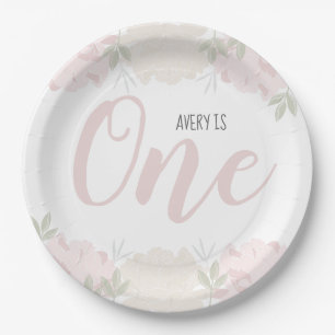 Pastel Pink Floral Baby's eerste verjaardag Papieren Bordje