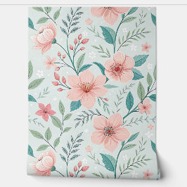 Pastel Pink Floral Botanical Wallpaper Behang