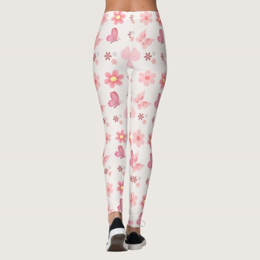 Pastel Pink Floral & Butterfly Pattern Leggings (Achterkant)