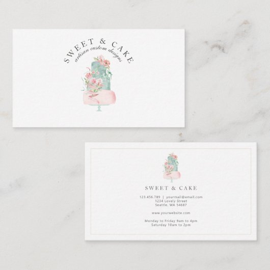 Pastel Pink Floral Cake Bakery Visitekaartje (Voorkant / Achterkant)