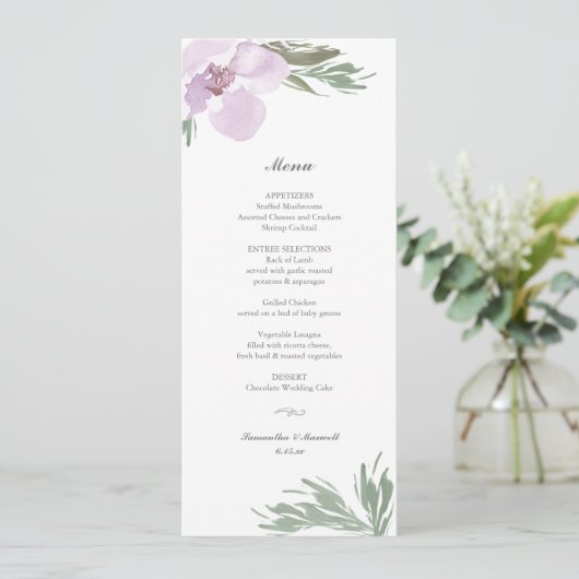 Pastel Pink Floral Dinner Menu Kaart (Staand voorkant)