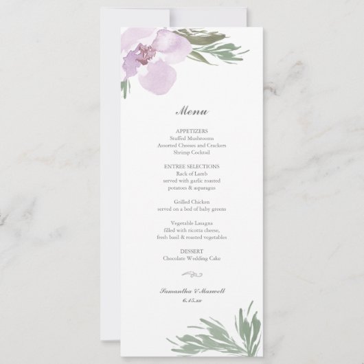 Pastel Pink Floral Dinner Menu Kaart (Voorkant)