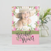Pastel Pink Floral Foto Bridal Shower Uitnodiging (Staand voorkant)