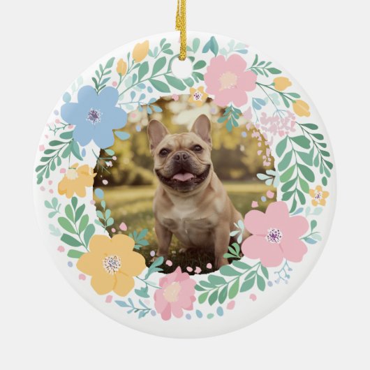 Pastel Pink Floral French Bulldog Custom Photo Keramisch Ornament (Achterkant)
