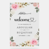 Pastel Pink Floral Muslim Wedding Welcome Acryl Bord (Voorkant)