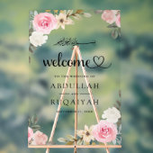 Pastel Pink Floral Muslim Wedding Welcome Acryl Bord (Neutraal)