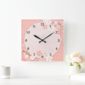 Pastel Pink Floral patroon Vierkante Klok (Huis)