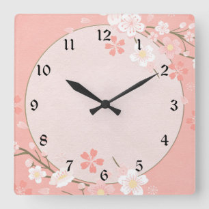 Pastel Pink Floral patroon Vierkante Klok