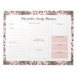 Pastel Pink Floral Print Custom Daily Desk Planner Notitieblok