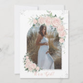 Pastel Pink Floral Silver Baby shower FotoArch Kaart (Voorkant)