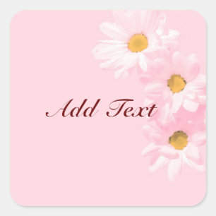Pastel Pink Floral Sjabloon, aanpassen, Vierkante Sticker