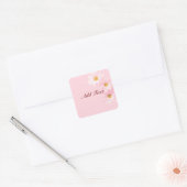 Pastel Pink Floral Sjabloon, aanpassen, Vierkante Sticker (Envelop)
