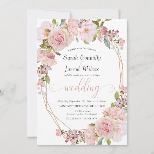 Pastel Pink Floral Weddenschap Kaart (Voorkant)