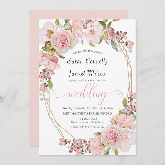 Pastel Pink Floral Weddenschap Kaart (Voorkant / Achterkant)