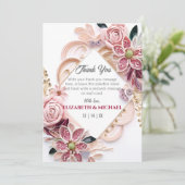 Pastel Pink Floral Weddenschap Lijst Quilling Bedankkaart (Staand voorkant)