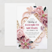 Pastel Pink Floral Weddenschap Lijst Quilling Kaart (Voorkant / Achterkant)