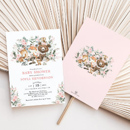 Pastel Pink Floral Woodland Baby shower Kaart