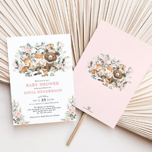 Pastel Pink Floral Woodland Baby shower Kaart