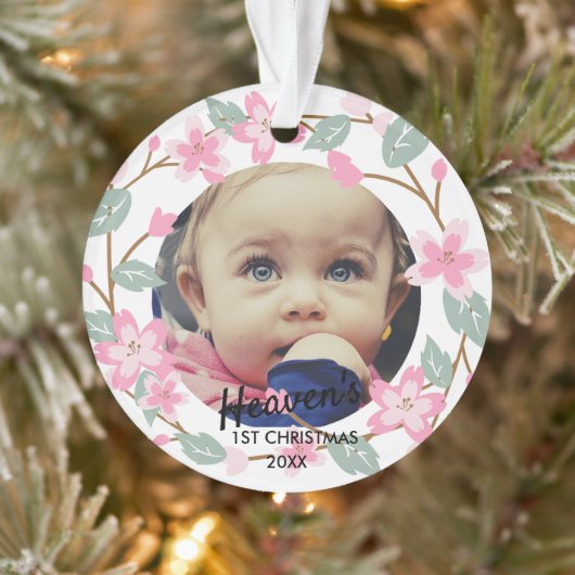Pastel Pink Floral Wreath Baby Keepsake Ornament (Boom)