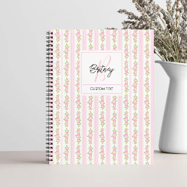 Pastel Pink Flowers and Stripes Coquette Monogram  Notitieboek