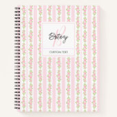 Pastel Pink Flowers and Stripes Coquette Monogram Notitieboek (Voorkant)