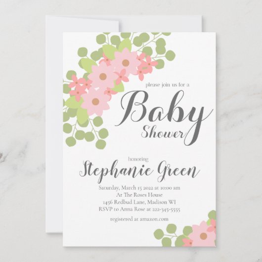 Pastel Pink Flowers Baby shower Uitnodiging (Voorkant)