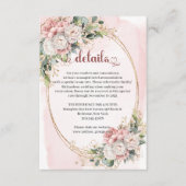 Pastel Pink Flowers Greenery Wedding Details Card  Informatiekaartje (Voorkant)