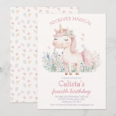 Pastel Pink Fourever Magical Unicorn Birthday Kaart (Voorkant / Achterkant)