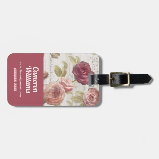 Pastel Pink Franse Rozen Bagagelabel (Voorkant horizontaal)