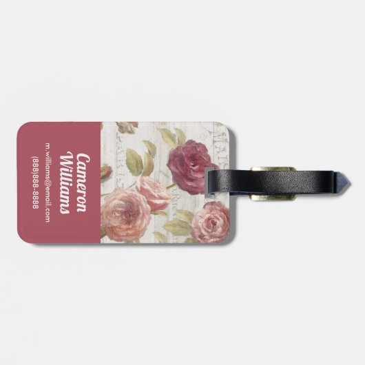 Pastel Pink Franse Rozen Bagagelabel (Achterkant horizontaal)