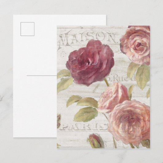Pastel Pink Franse Rozen Briefkaart (Voorkant / Achterkant)