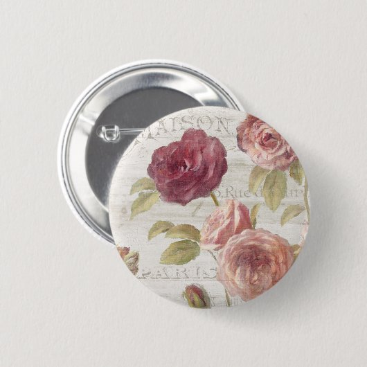 Pastel Pink Franse Rozen Ronde Button 5,7 Cm (Voorkant /achterkant)