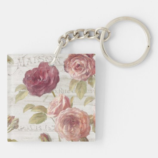 Pastel Pink Franse Rozen Sleutelhanger (Achterkant)