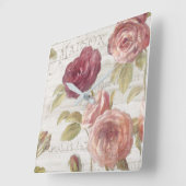 Pastel Pink Franse Rozen Vierkante Klok (Hoek)